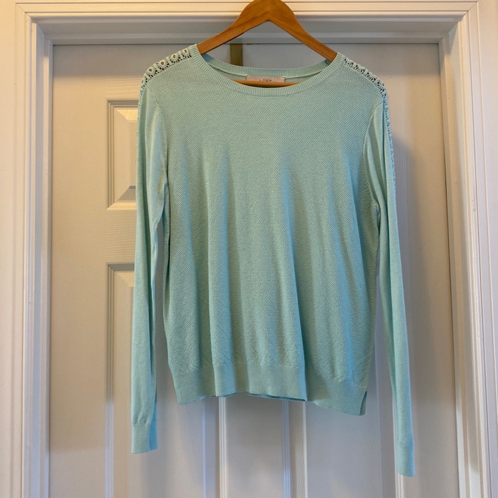 LOFT lightweight pique sweater with crochet detail